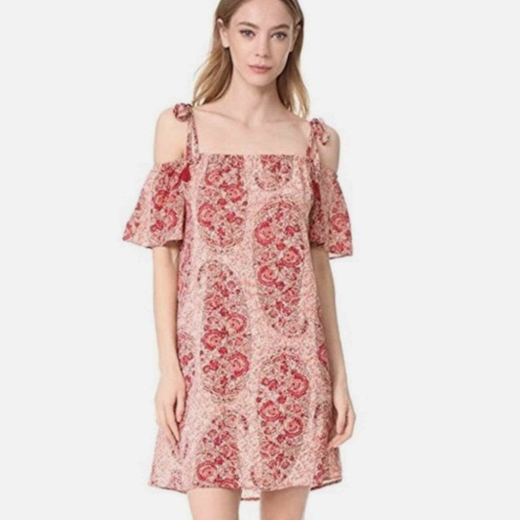 Madewell NWT Watercolor Paisley Silk Cold Shoulder Tie Shoulder Dress SZ M - Picture 6 of 15
